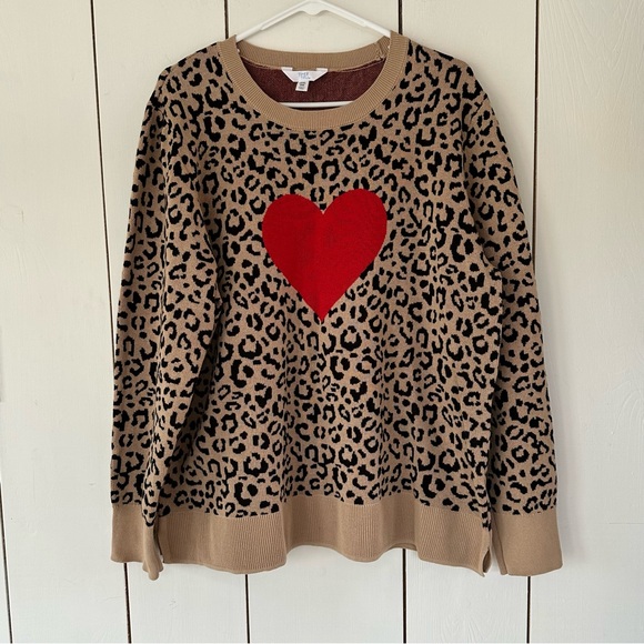 Time and Tru Cheetah Print Crew Neck Sweater Red Heart Print Size XXXL - Picture 1 of 8